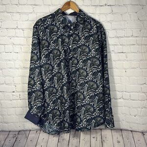 Kilburne & Finch Shirt Mens XL Blue Paisley Long Sleeve‎ Button Up Polyester